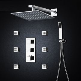 Wall mount rain shower head with body jets