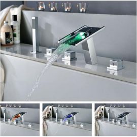 LED Waterfall Bathroom Faucet for Bath Tubs with Hand Shower