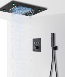 Juno Black Ceiling Mount Thermostatic Rainfall/Waterfall Shower Head Set With Handheld Shower