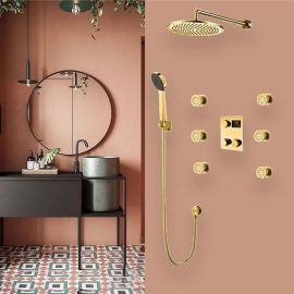 Gold Finish Thermostatic Digital Display shower system with hand shower Head Set