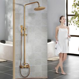 Antique Brass Exposed Wall Mount Shower Set

