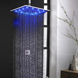 Juno Chrome Finish Ceiling Rainfall Square LED Bathroom Shower Head