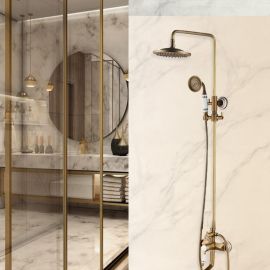 Juno Classic Polished Brass Shower Head Extension Arm With Handheld Shower and Tub Spout