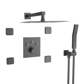 Juno Commercial Black Finish Wall Mounted Shower Set With 4 Body Jets