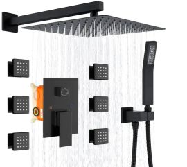 Juno Commercial Black Finish Wall Mounted Shower Set With 6 Body Jets