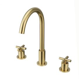 Juno Commercial Brushed Gold Finish Deck Mounted Dual Handle Bathroom Faucet