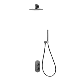 Juno Commercial Dark Gray Finish Wall Mounted Dual Handle Rain Shower System