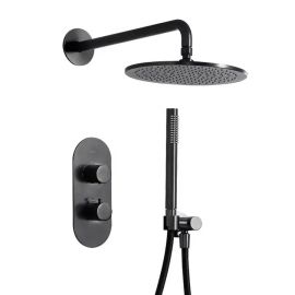 Juno Commercial Matte Black Finish Dual Handle Wall Mounted Luxury Bathroom Shower System