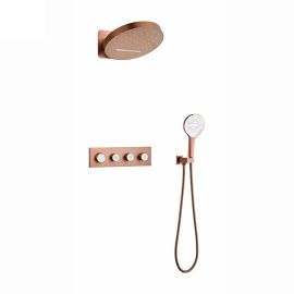 Juno Commercial Rose Gold Wall Mounted Four Handle Bathroom Rainfall Shower Set