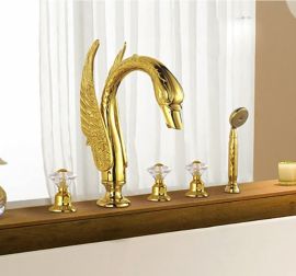 Juno Crystal Handle Swan Waterfall Gold Bathtub Faucet