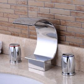 Dual Handle Contemporary Ceramic Chrome Polished Waterfall Bathtub Mixer 