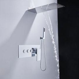 Waterfall & Rainfall Shower Head With Thermostatic Mixer Valve & Handheld Shower