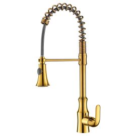 Juno Gold Deck Mounted Pull Out Kitchen Faucet 