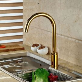 Gold Finish Long Neck Motion Sensor Kitchen and Bathroom Faucet