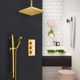 Juno Gold Plated Ceiling Mount Square Shower Head Set