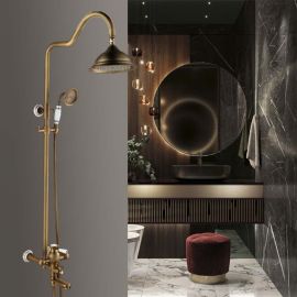 Classic Hook Polished Brass Shower Head Extension Arm With Handheld Shower With Mixer and Tub Spout
