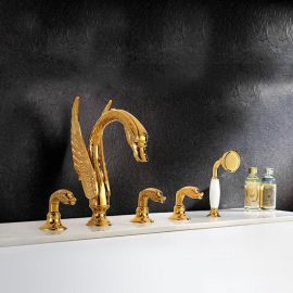 Juno Luxury Swan Contemporary Ceramic Gold Finish Bathtub Mixer