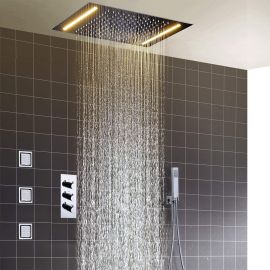 Milan 14 by 20 Recessed Mounted LED Shower Head with Body Massage Shower Jets