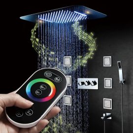 Juno Luxury Music Shower Head Waterfall Rainfall Ceiling Mount Phone Control LED Shower