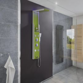Juno New Design Green Finish Stainless Steel Rainfall LED Shower Panel with Handheld Shower 4 Body Jets