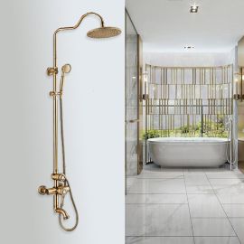 Hook Antique Brass Shower Head Handheld Shower Mixer With Dual Ceramic Handle & Tub Spout