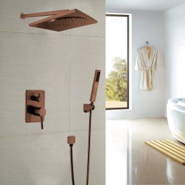 Square Oil Rubbed Bronze Rain Shower Head And Handheld Shower Faucet