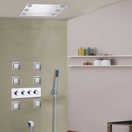 Juno Stainless Steel Wall Mounted Head, LED Rain Shower Set With Body Jets
