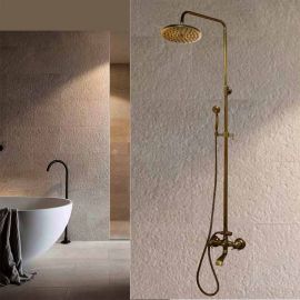Stylish Wall Antique Brass Shower Head With Handheld Shower and Tub Spout 