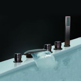 Narrow Triple Handle Bathroom Waterfall Bathtub Faucet Oil Rubbed Bronze