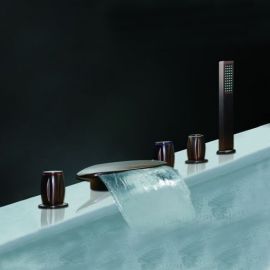 Triple Handle Bathroom Waterfall Bathtub Faucet Oil Rubbed Bronze