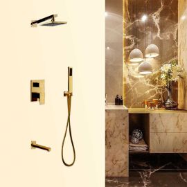 Wall Mounted Gold Finish Bathroom Shower-Head Shower Mixer