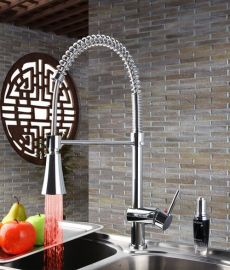 LED Kitchen Faucet with Mixer Tap & Pullout Tube Light Changing LED