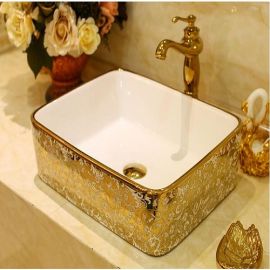 Mosaic Gold Luxurious Artistic Rectangular Wash Basin Bathroom Sink 