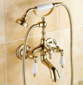 Luxury Gold  Finish Claw Foot Bathroom Bath-Tub Wall Mount Faucet
