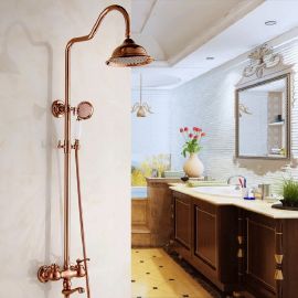 Luxury Rose Gold Exposed Rain Shower Head Set Wall Mount