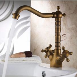 New Antique Design Dual Handle Long Neck Brass Kitchen Faucet