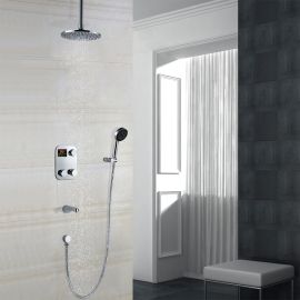New Digital Display Ceiling Mount Round Shower Head Set and Wall Mount Faucet