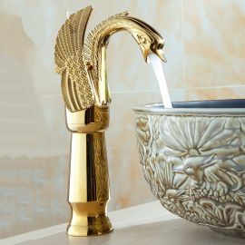 New Gold Finish Single Lever Deck Mounted Bathroom Sink Faucet Mixer