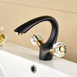 Oil Rubbed Bronze Dual Handles Deck Mounted Bathroom Vessel Sink Faucet