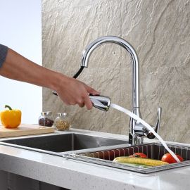 Dual Mode Sensor with Pull Down Sprayer Touchless Kitchen Sink Faucet