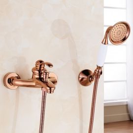 Juno Rose Gold Polished Single Handle Wall Installation Bathtub Faucet with Handheld Shower