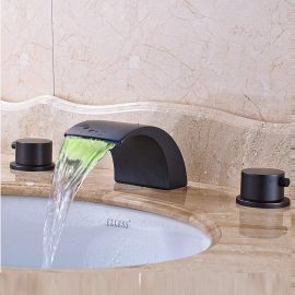 Round Widespread Black Finish Color Changing LED Bathtub Faucet