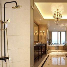 Single Holder Dual Control Gold Black Oil Rubbed Bronze Bathtub Shower Faucet Set