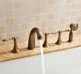 Solid Brass Antique Design Bathroom Bath-Tub Deck Mount Faucet with Handheld Shower