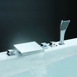 Solid Brass Triple Handle Chrome Polished Waterfall Bathtub Faucet