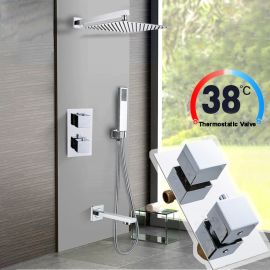 Dual Handle Rainfall Bath Shower Mixers Thermostatic Shower Set