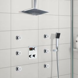 Thermostatic Ceiling Mount Large Shower Head In-wall Shower Faucet 