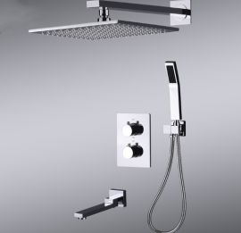 Thermostatic Wall Mount 10” Shower Head with Faucet & Hand-Held Shower