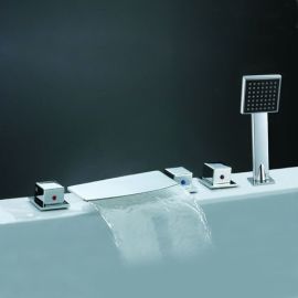 Triple handle waterfall roman tub faucets with Square handheld shower
