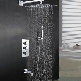 Verona Wall Mounted Chrome Finish Shower Set With Hand Held Shower And Triple Handle Mixer